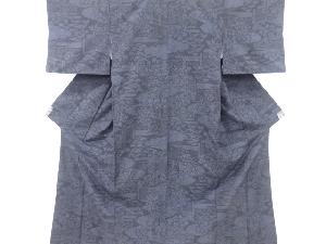 リサイクル　ヱ霞に草花模様織り出し本場結城紬80亀甲着物(石下)